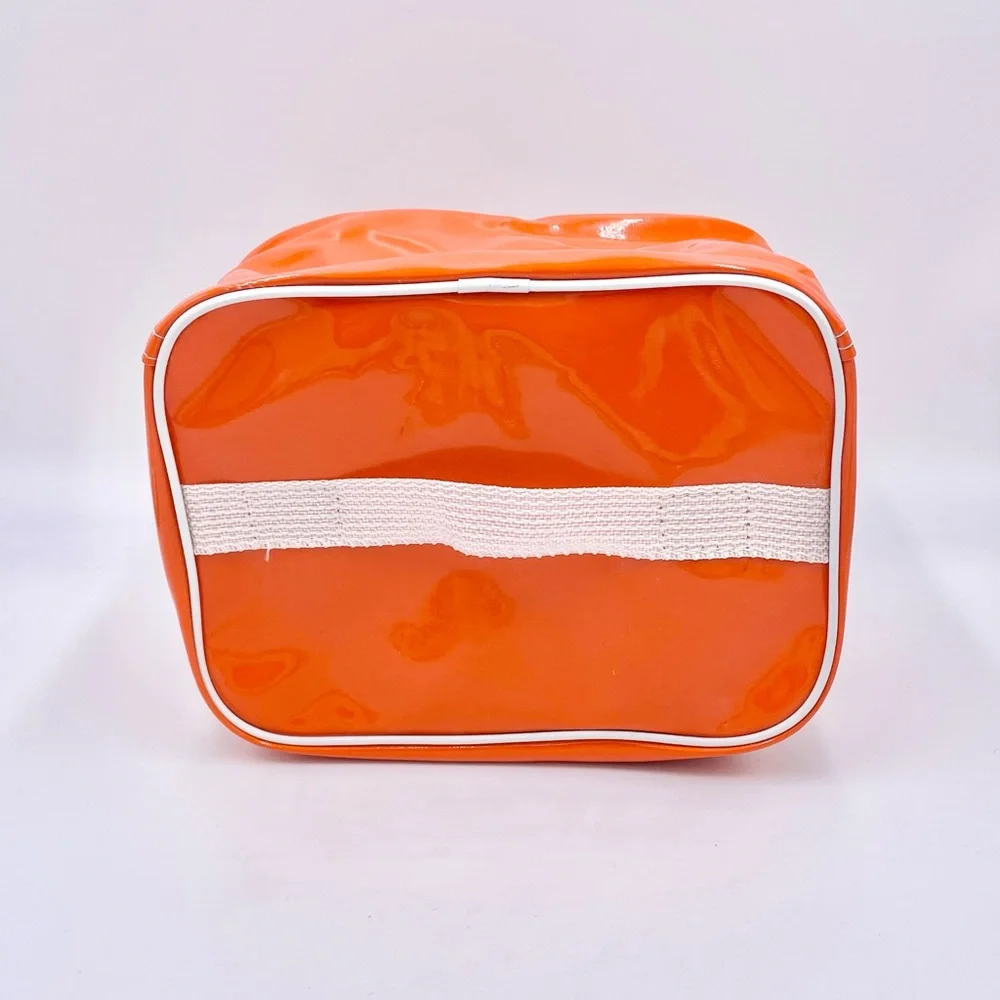 Vintage Adidas Vinyl Orange White Trefoil Logo Stripe Zip Up Block Travel Bag